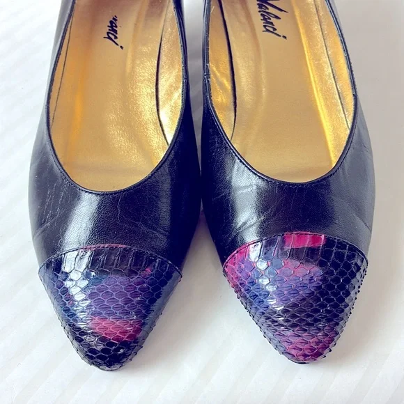 A J Valenci Pumps Leather & Snakeskin 7W - Picture 7 of 8